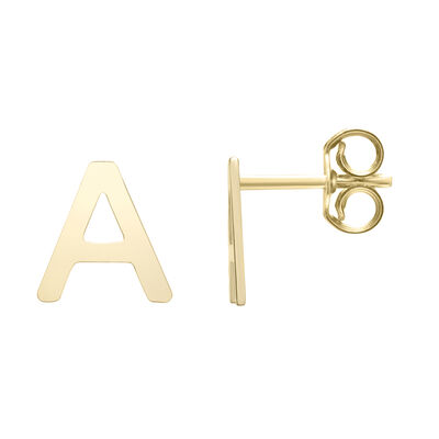 Initial Stud Earrings Letter in 14K Yellow Gold