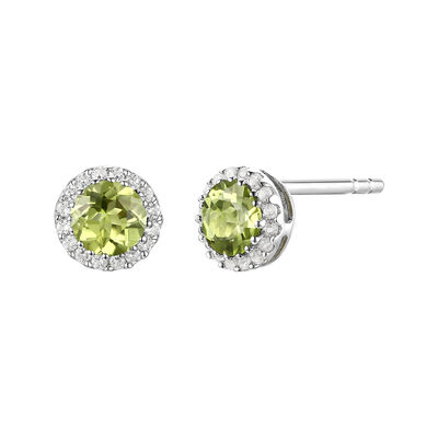 Diamond & Birthstone Stud Earrings in 14K White Gold