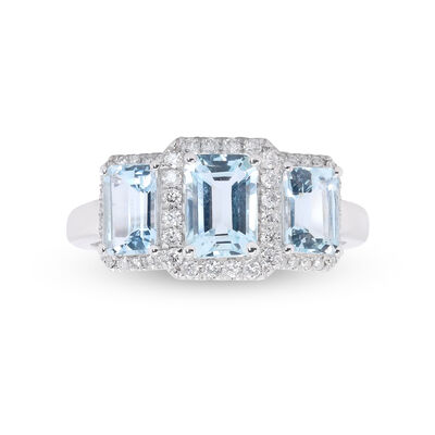 Aquamarine and Diamond Ring in 10K White Gold (1/4 ct. tw.)