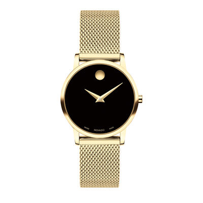 museum classic women's watch with black bezel in yellow gold-tone, 28MM