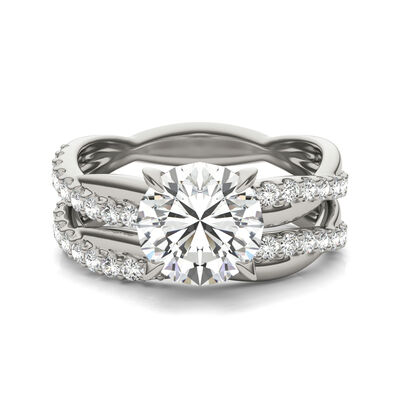 Lab Created Moissanite Twist Engagement Ring Set in 14K White Gold