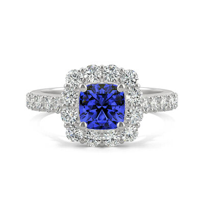 Lab Created Moissanite and Lab Created Blue Sapphire Ring in 14K White Gold