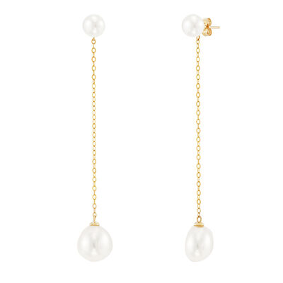 Pearl Drop Earrings in 10K Yellow Gold