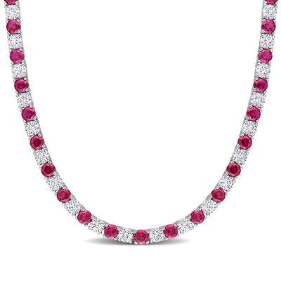 Lab Created Ruby and White Sapphire Necklace in Sterling Silver