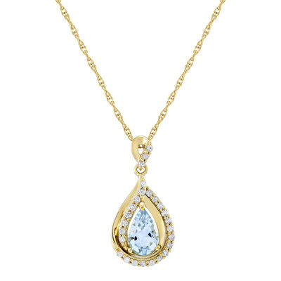 Pear-Shaped Aquamarine & Diamond Pendant in 10K Yellow Gold (1/5 ct. tw.)