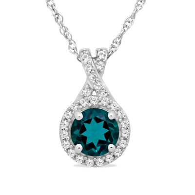 Round Lab Created Emerald & White Sapphire Pendant in Sterling Silver