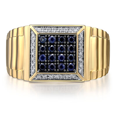 Men’s Blue Sapphire and Diamond Accent Ring in 10K Yellow Gold