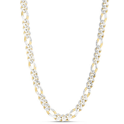 Diamond-Cut Figaro Chain with White Rhodium in 14K Yellow Gold, 22”