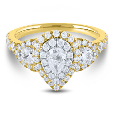 1 1/2 ct. tw. Pear-Shaped Halo Diamond Engagement Ring in 14K Yellow Gold