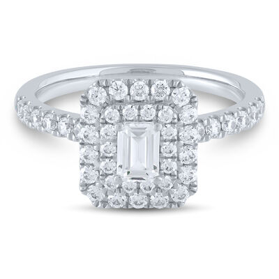 1 ct. tw. Diamond Emerald-Cut Double Halo Engagement Ring in 14K White Gold