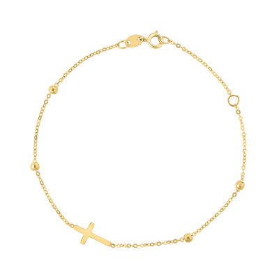 Cross Bracelet in 14K Yellow Gold, 7”