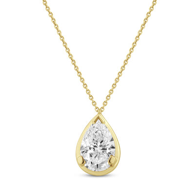 Lab Grown Diamond Pear-Shaped Bezel Pendant in 14K Yellow Gold (1/2 ct. tw.)