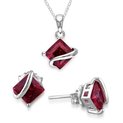 Lab Created Ruby Set in Sterling Silver 