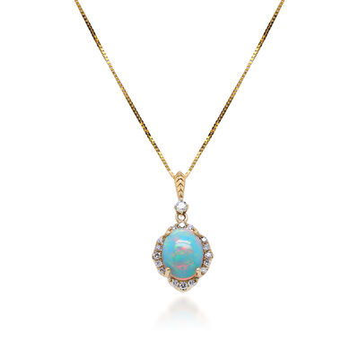 Opal and Diamond Oval-Shaped Pendant in 10K Yellow Gold (1/5 ct. tw.)