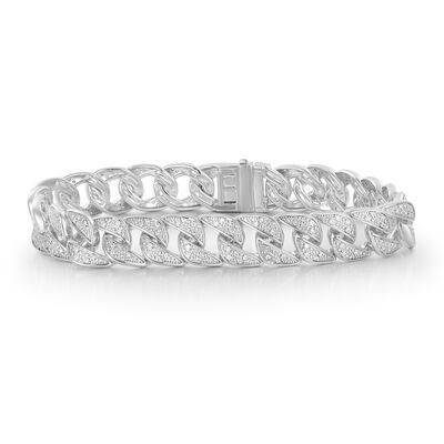 Men’s Cuban Link Bracelet with Diamond in Sterling Silver, 8.5” (1 ct. tw.)