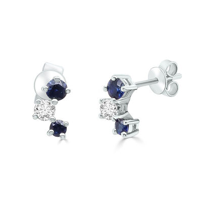 Blue Sapphire and Diamond Earrings in 10K White Gold (1/10 ct. tw.)