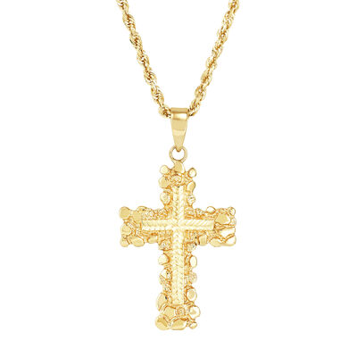 Pebbled Cross Pendant in 10K Yellow Gold