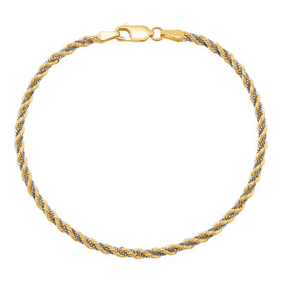 Twisted Rope Chain Bracelet in 10K Yellow and White Gold