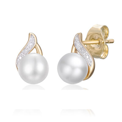 Freshwater Cultured Pearl Earrings with Diamond Accents in 10K Yellow Gold