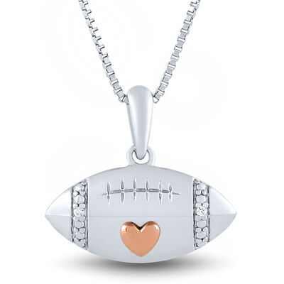 Football Pendant with Diamond Accents in Sterling Silver and 14K Rose Gold