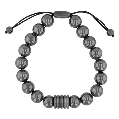 Hematite Bead Bracelet in Gray Stainless Steel