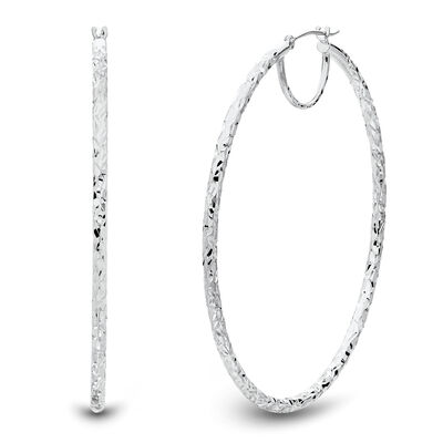 Large Hoop Earrings with Diamond Cut in 14K Gold