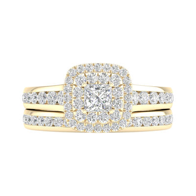 Princess-Cut Diamond Halo Engagement Set in 14K Yellow Gold (1 1/4 ct. tw.)