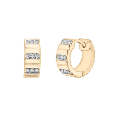 Diamond Multi-Row Ribbed Hoop Earrings in Vermeil, 11.5MM (1/7 ct. tw.)