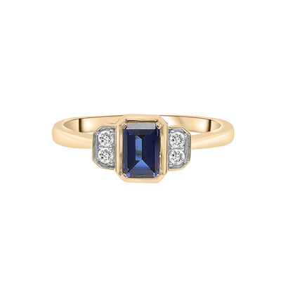 Lab-Created Blue Sapphire and Lab-Created White Sapphire Vintage Ring in Vermeil