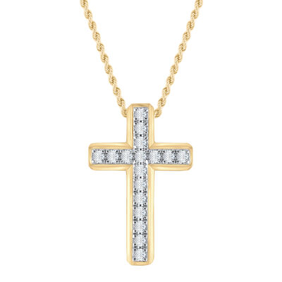 Lab Grown Diamond Cross Pendant in 10K Yellow Gold (1 ct. tw.)