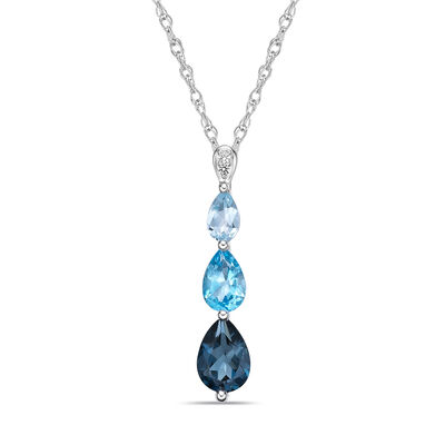 Three-Stone Blue Topaz and Diamond Accent Pendant in Sterling Silver