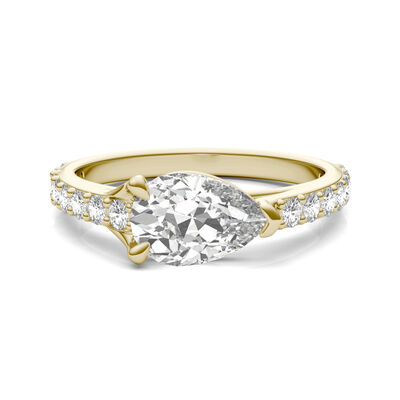 Lab-Created Moissanite East-West Engagement Ring in 14K Yellow Gold (2 ct. dew)