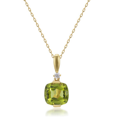 Peridot and Diamond Accent Pendant in 10K Yellow Gold 