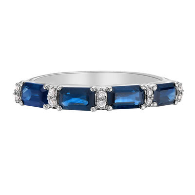 Blue Sapphire and Diamond Accent Band in 10K White Gold