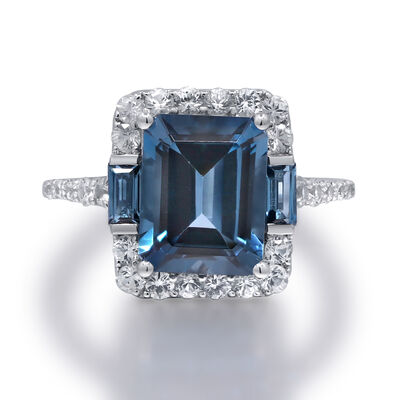 London Blue Topaz and White Sapphire Ring in Sterling Silver