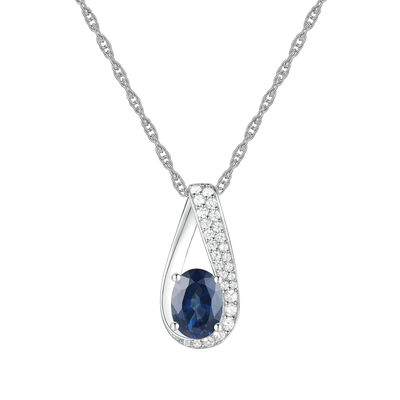 Blue Sapphire and Diamond Pendant in 10K White Gold (1/7 ct. tw.