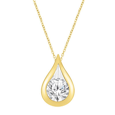 Lab Grown Diamond Tear Drop Pendant in 14K Yellow Gold