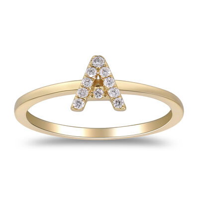 Diamond Accent Initial Ring in 10K Yellow Gold