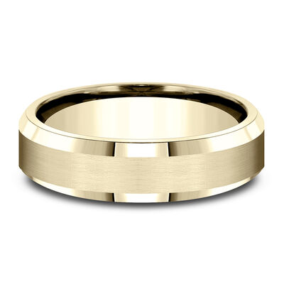 Men’s Bevel Edge Satin Wedding Band in 10K Gold, 6MM