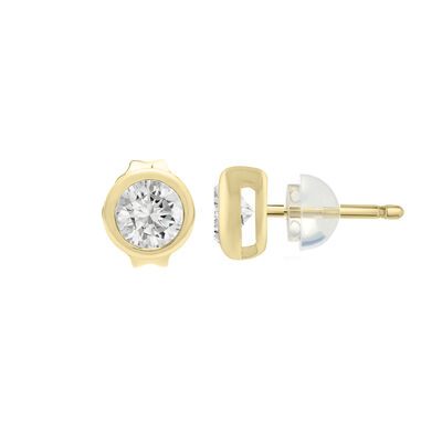 Children’s Cubic Zirconia Stud Earrings in 14K Yellow Gold, 5MM