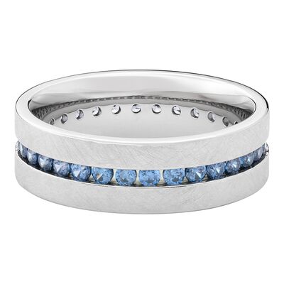  Men’s Denim Sapphire Channel-Set Eternity Band in 14K White Gold, 7MM (1 ct. tw.) 