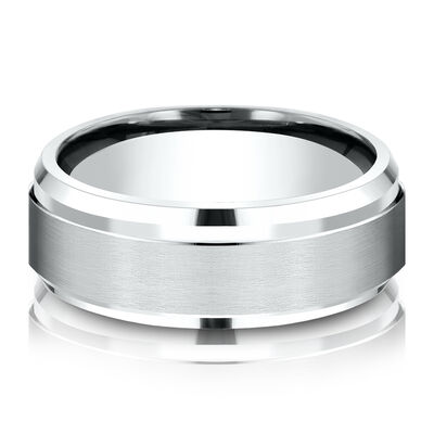 Men’s Bevel Edge Satin Wedding Band in 14K Gold or Platinum