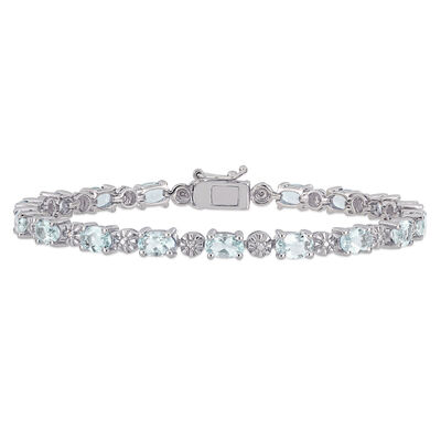 Aquamarine & Diamond Accent Bracelet in Sterling Silver 