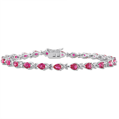 Lab-Created Ruby Link Bracelet in Sterling Silver, 7”