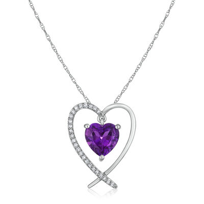 Amethyst and Diamond Accent Heart Pendant in 10K White Gold