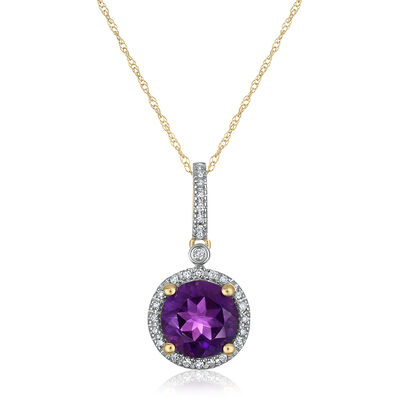 Amethyst and Diamond Halo Pendant in 10K Yellow Gold (1/10 ct. tw.)