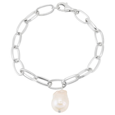 Baroque Pearl Oval Link Bracelet in Sterling Silver