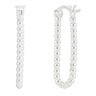 Beaded U-Shaped Hoop Earrings in Sterling Silver