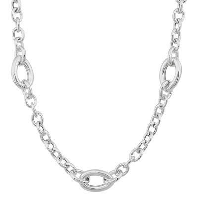 Cable Chain with Oval Station Link in Sterling Silver