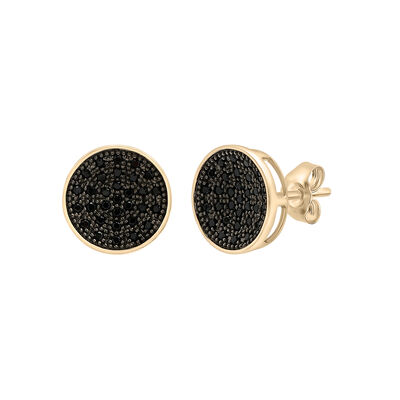 Men's Black Diamond Disc Earrings in 10K Yellow Gold (1/4 ct. tw.)